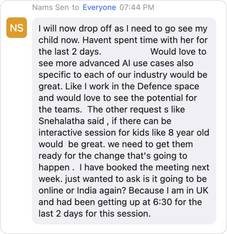 Learner message from the Mastermind chat